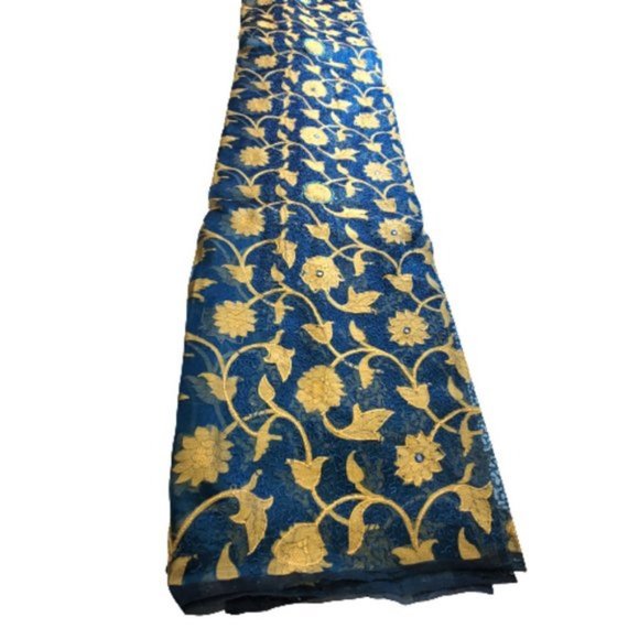 Blue and Gold Saree PRE-PLEATED with Sequin Mirror Accents- NEW ! - Picture 2 of 13